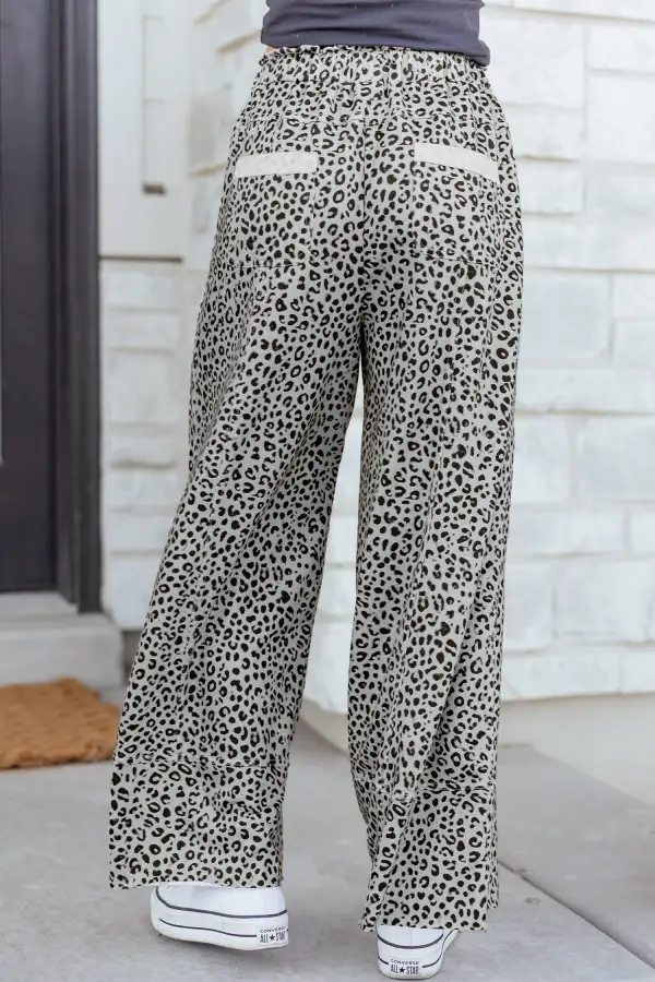 Classic Animal Print Wide Leg Terry Knit Trousers
