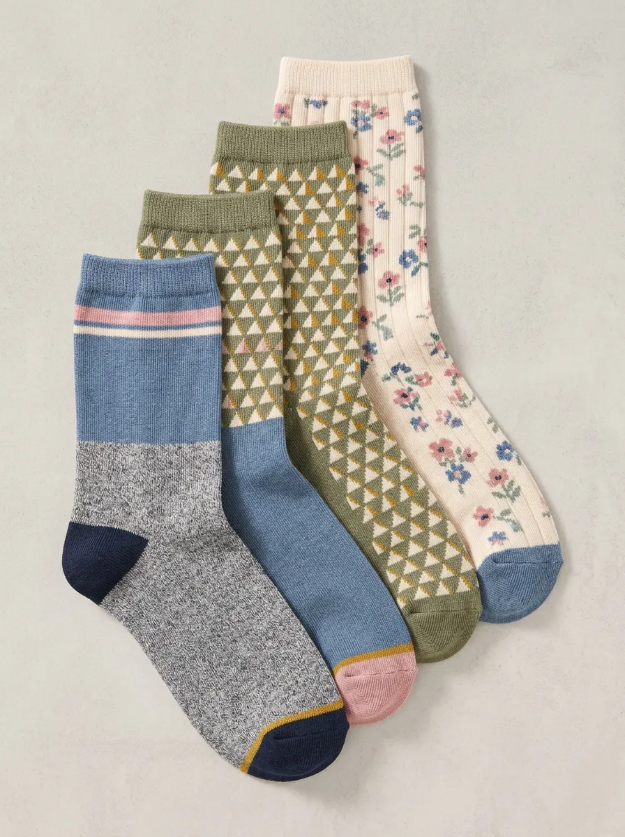 Women's Retro-Pattern Four Pair Socks