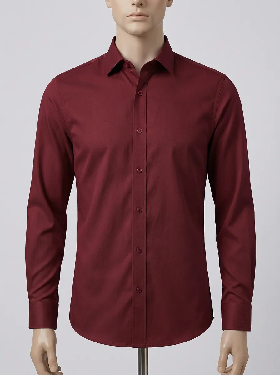 Men's Nautical Anchor Embroidered Non-Iron Cotton Shirt