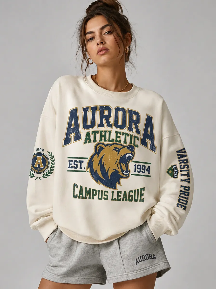 Women's Aurora Athletic Bear Varsity Printed Sweatshirt