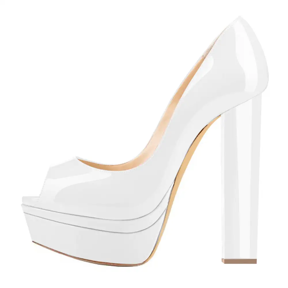 Peep Toe Platform Chunky Heel Pumps