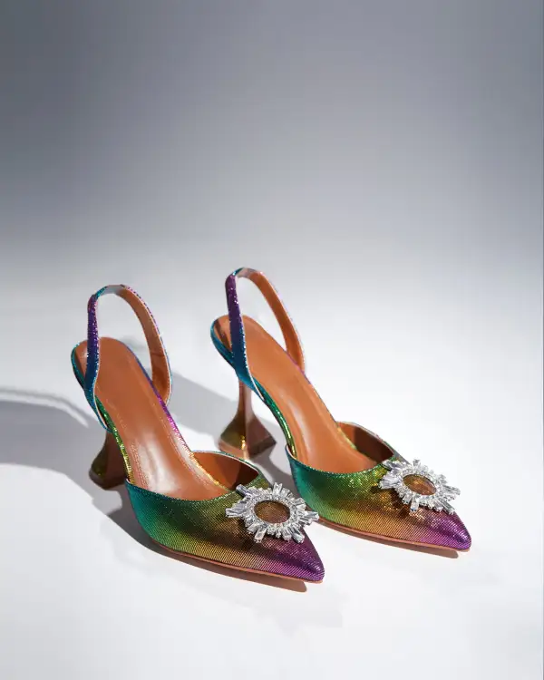 Rhinestone Slingback Flared Heels in Multicolor