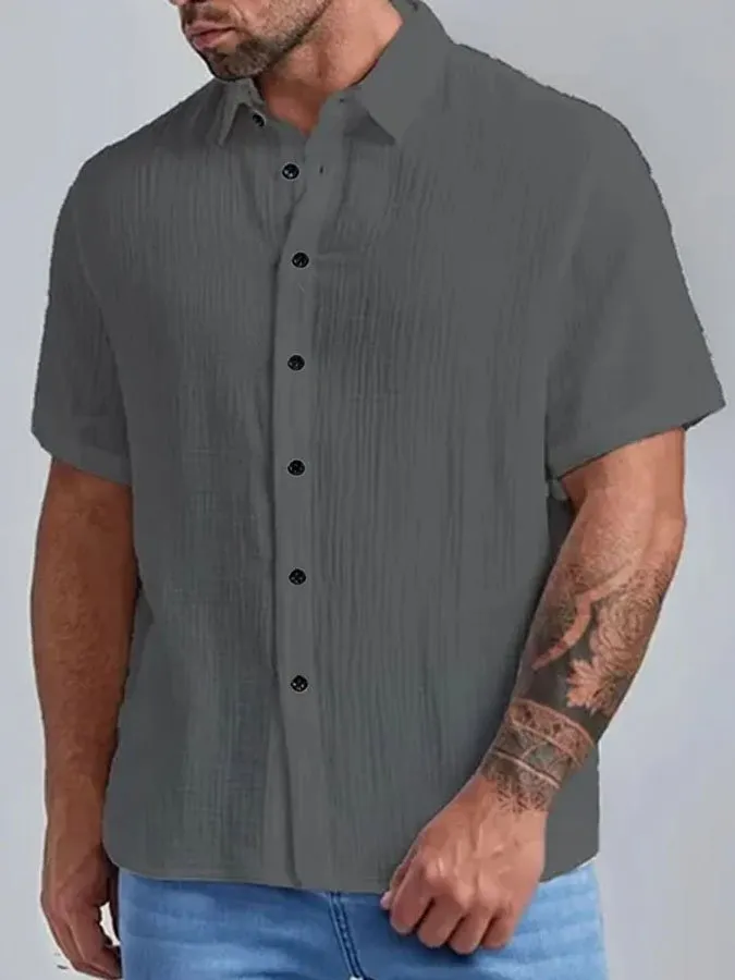Workwear Cotton Linen Short Sleeve Shirt