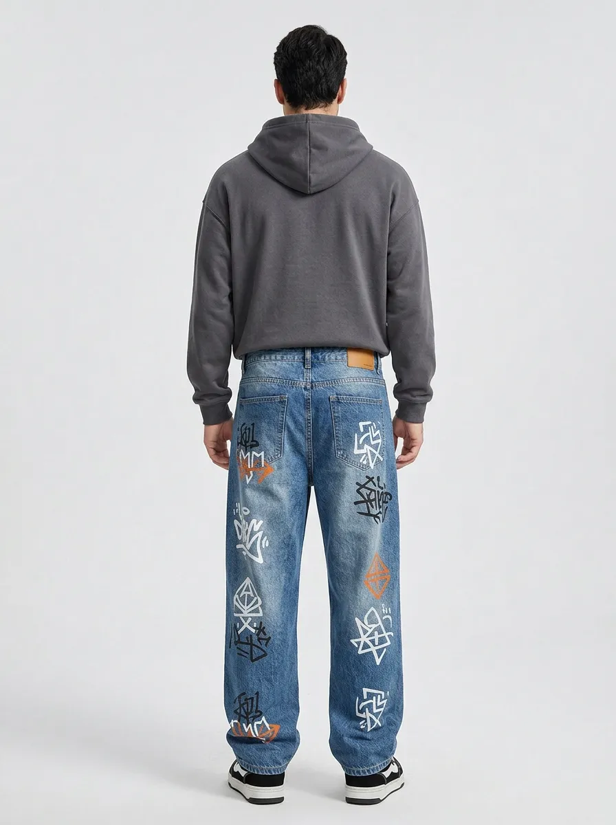 Unisex Casual Streetwear Graffiti Jeans