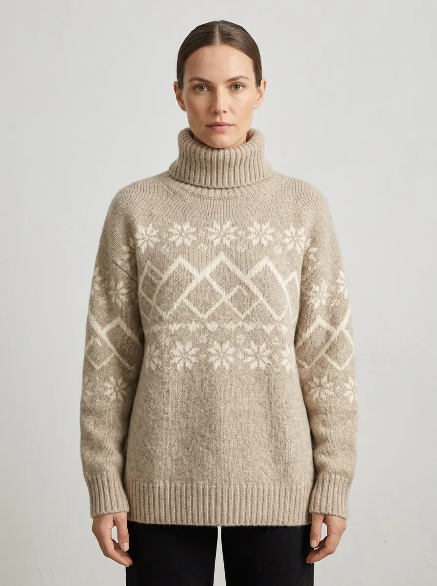 Women's Winter Nordic Snowflake Geometric Printed Turtleneck Sweater