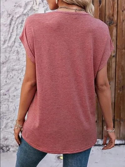 V-Neck Short-Sleeve Lace-Detail Cotton T-Shirt
