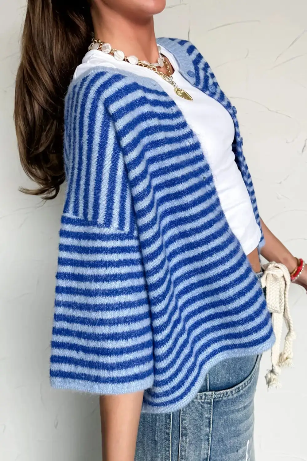 Striped Button Front Slouchy Cardigan