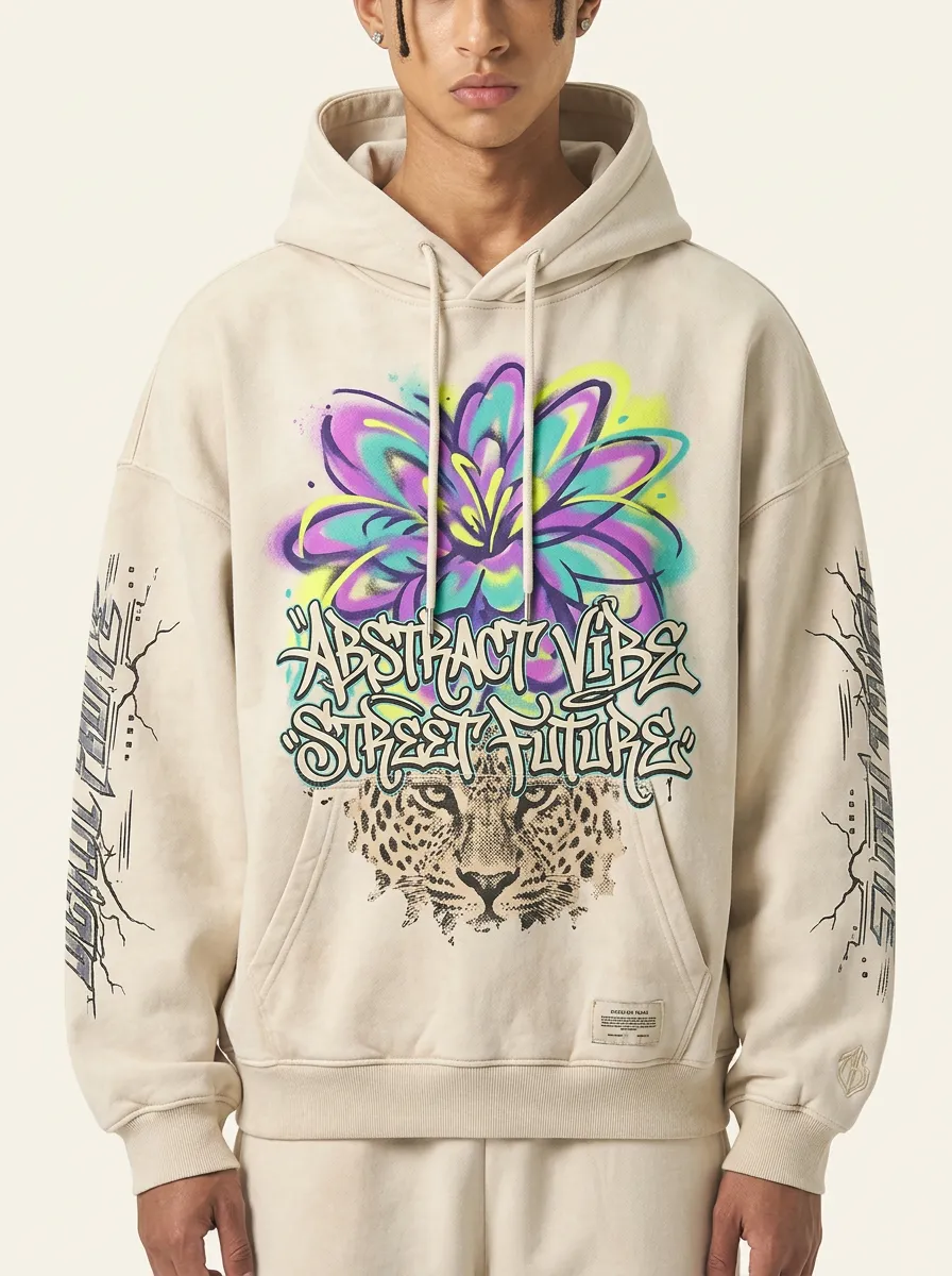 Unisex Streetwear Leopard Floral Abstract Hoodie