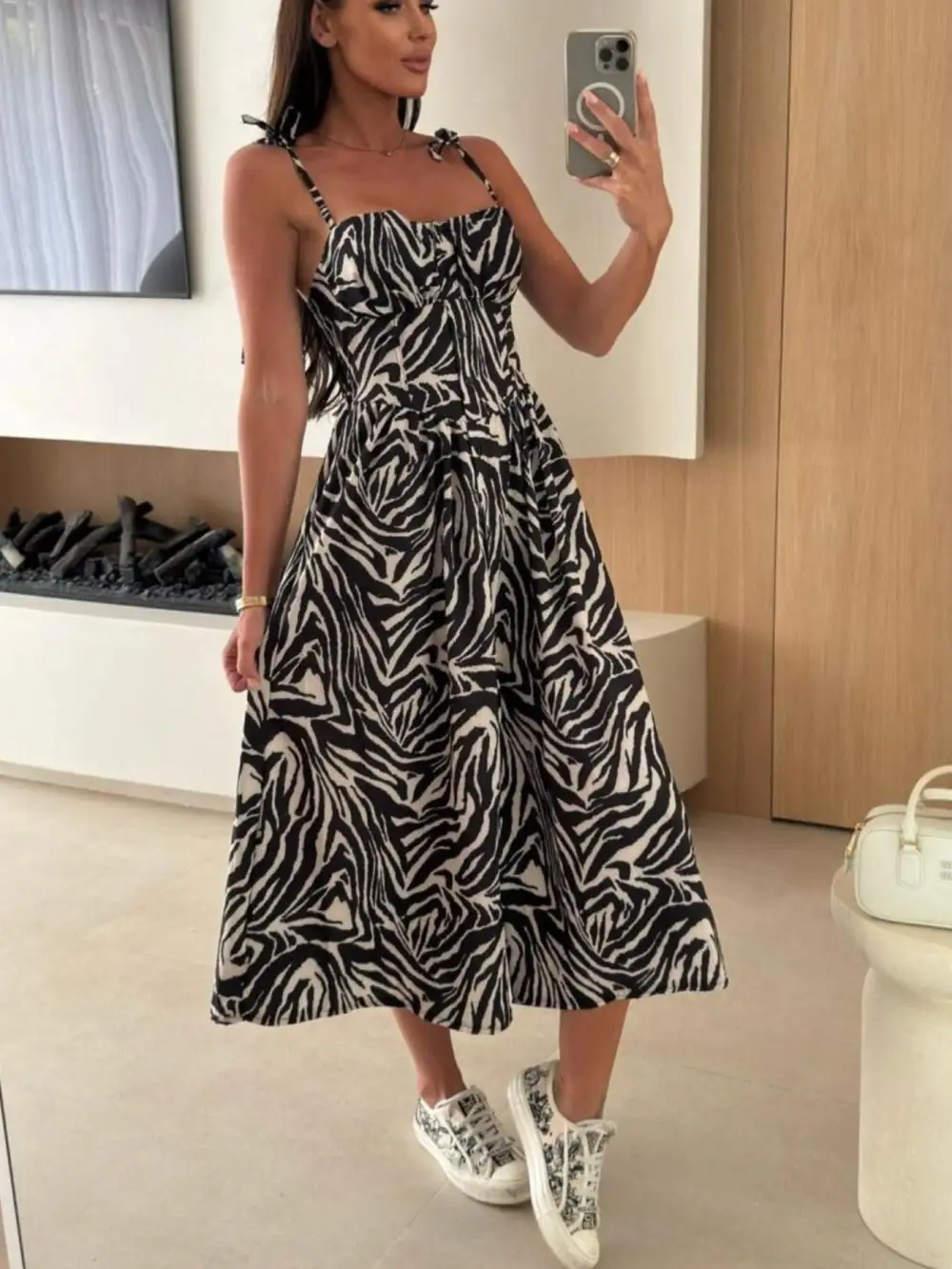 Drape Striped Midi Dress