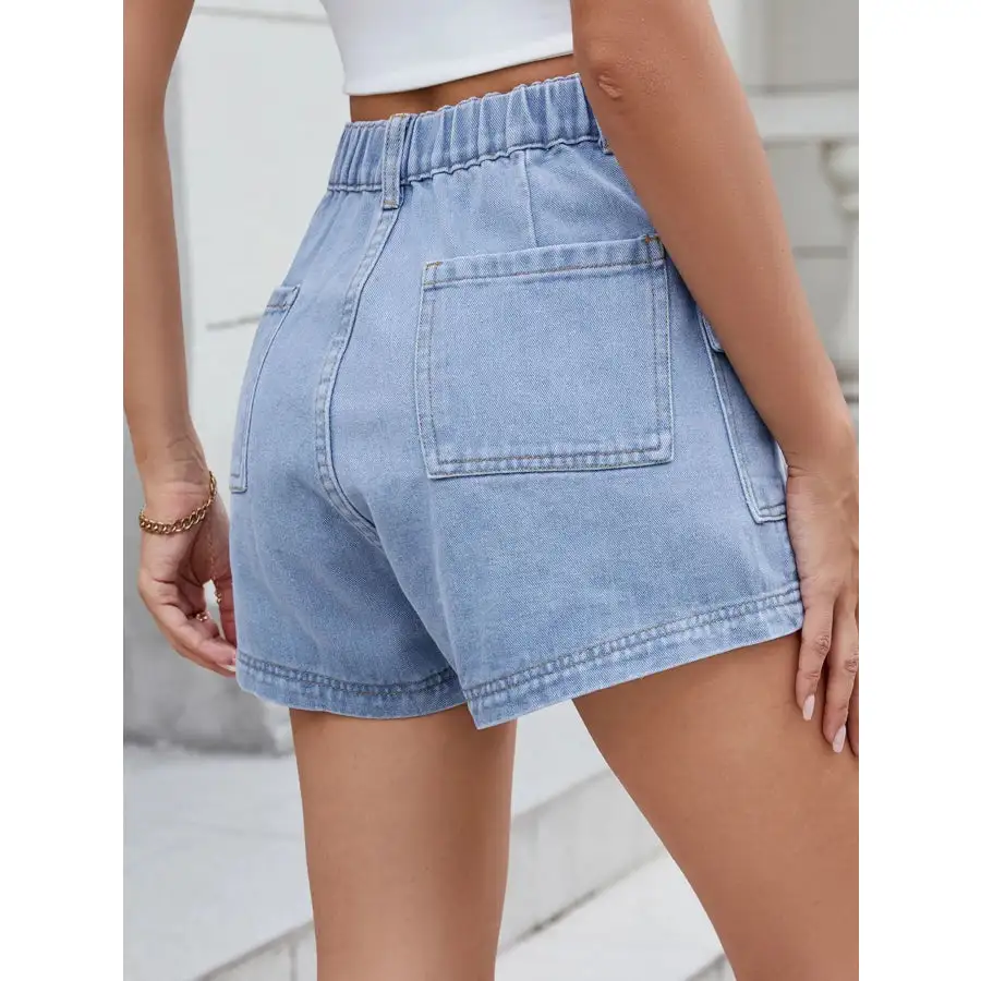 Everyday High Waist Pocketed Cargo Denim Shorts