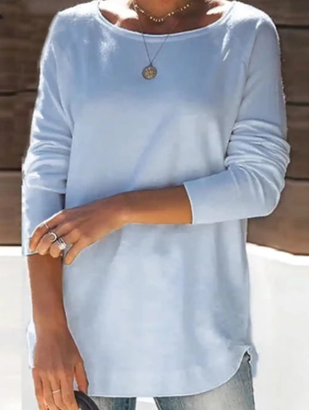Textured Detail Round Collar Top