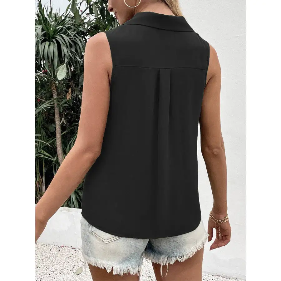 Full Size Collar Button Up Tank