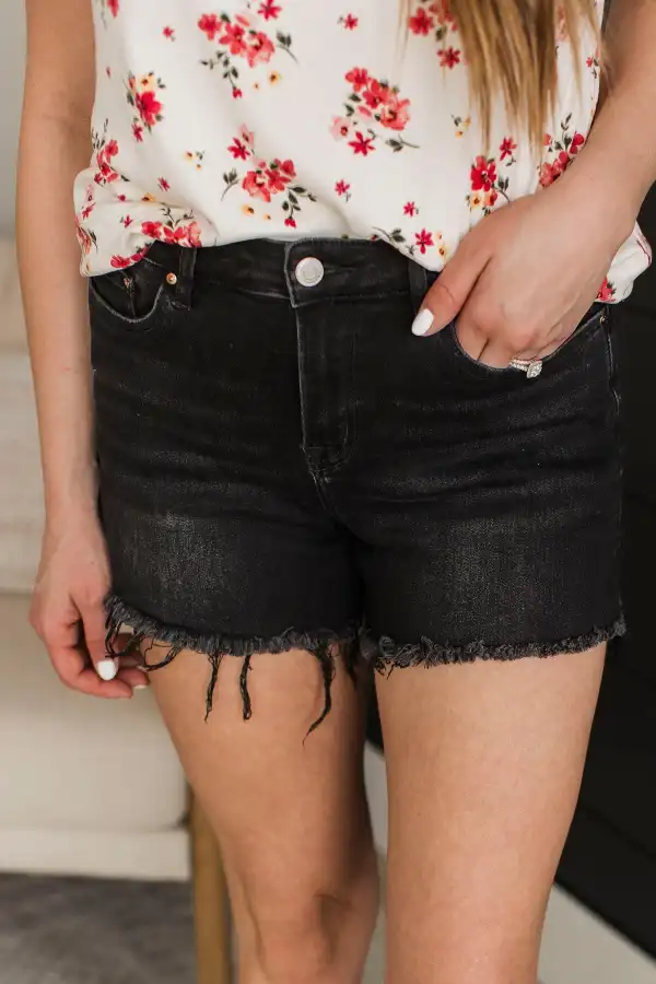 High-Rise Denim Refined Shorts