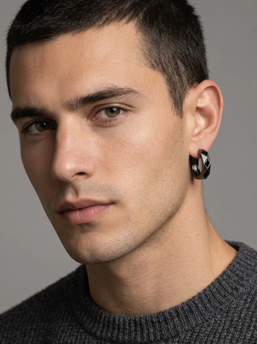 Men's Geometric Hoop Stud Earrings