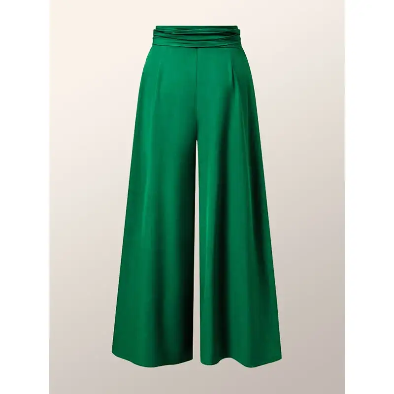 Loose Wide Leg Pleated Tied Waist Pants Trousers