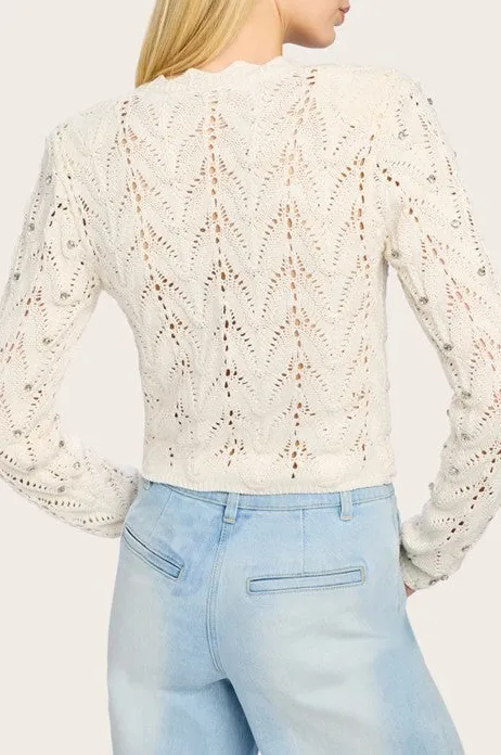 Cream Crochet Lace Trim Cardigan