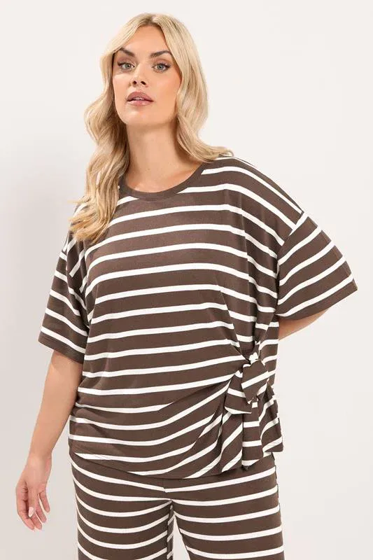 Chocolate Brown Stripe Side Knot Soft Touch Top