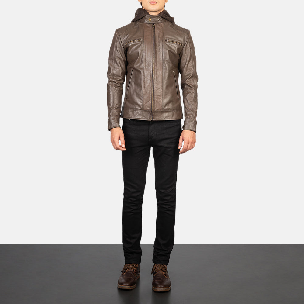 Men's Classic Biker Hooded Leather Jacket