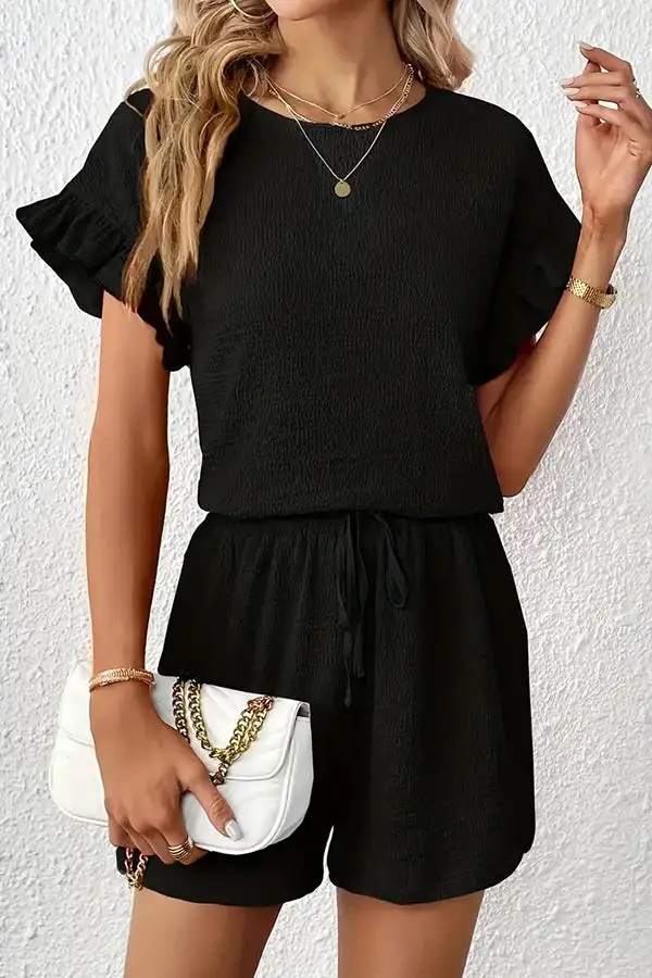 Sleeve Round Neck Casual Two Piece Set