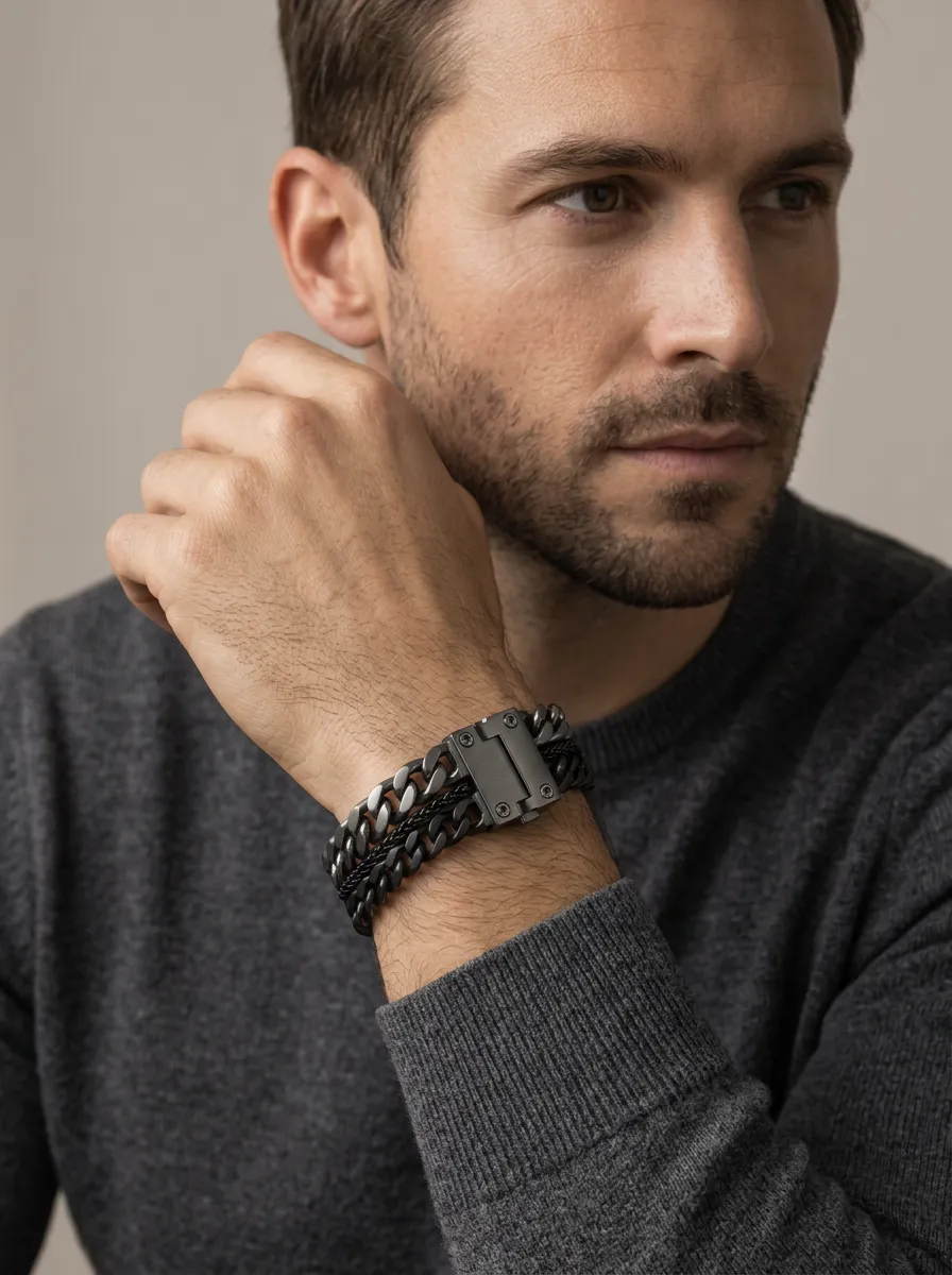 Men's Minimalist Matte Multi-Layer Chain Bracelet