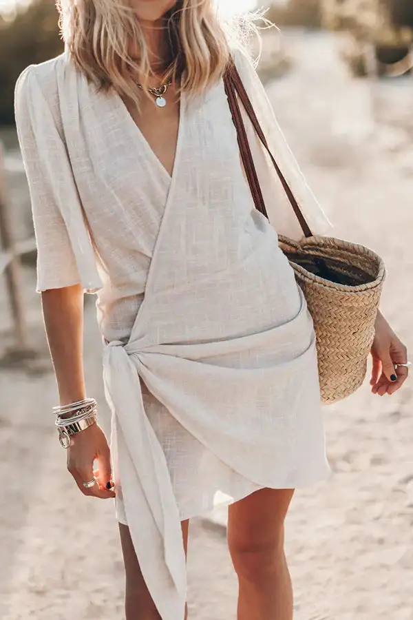  Wrap Mini Dress Tie Waist
