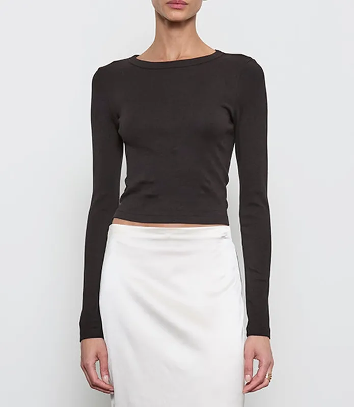 Baby Rib L/S Cropped Top Black