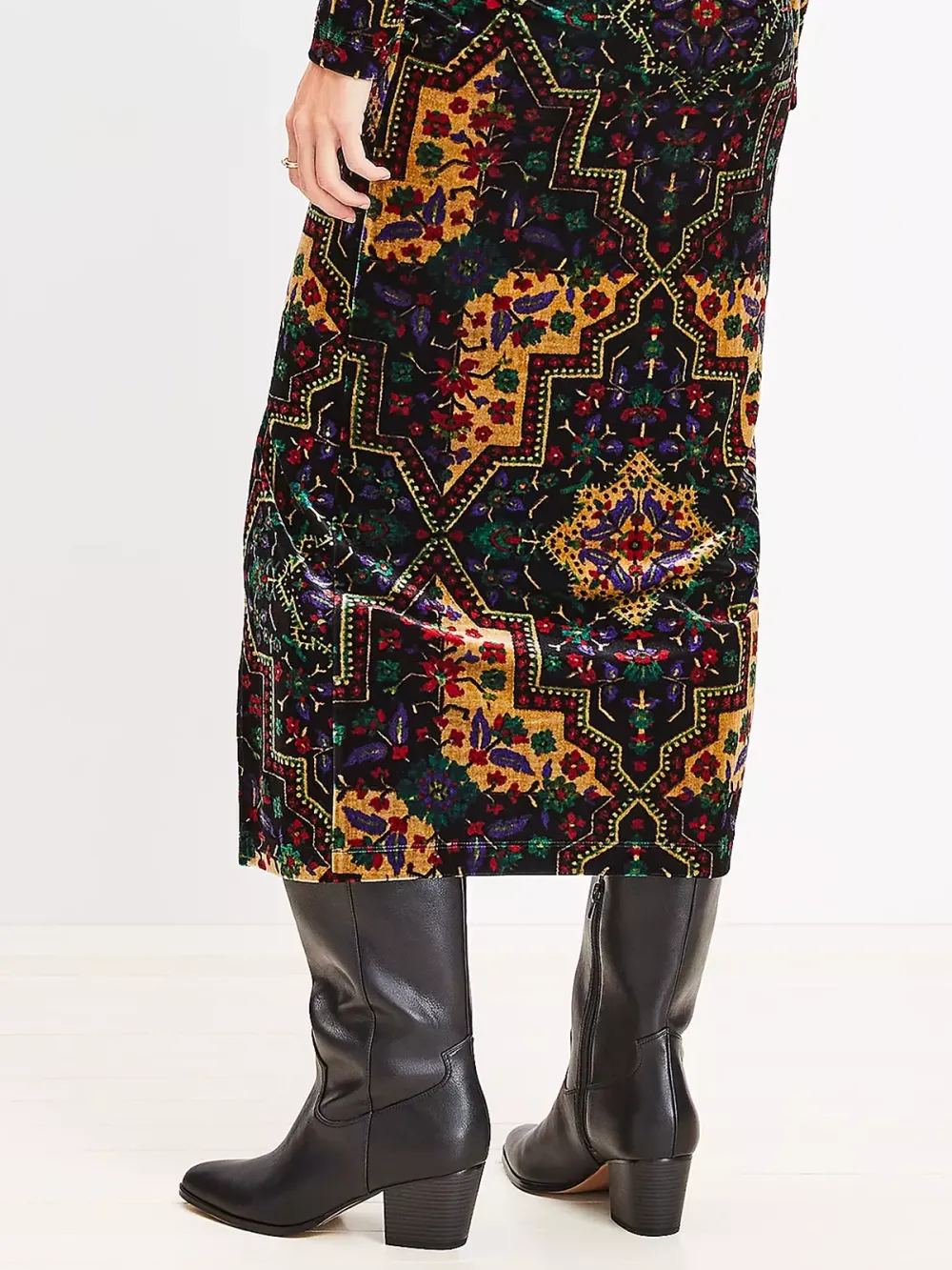 Shirred Velvet Midi Dress