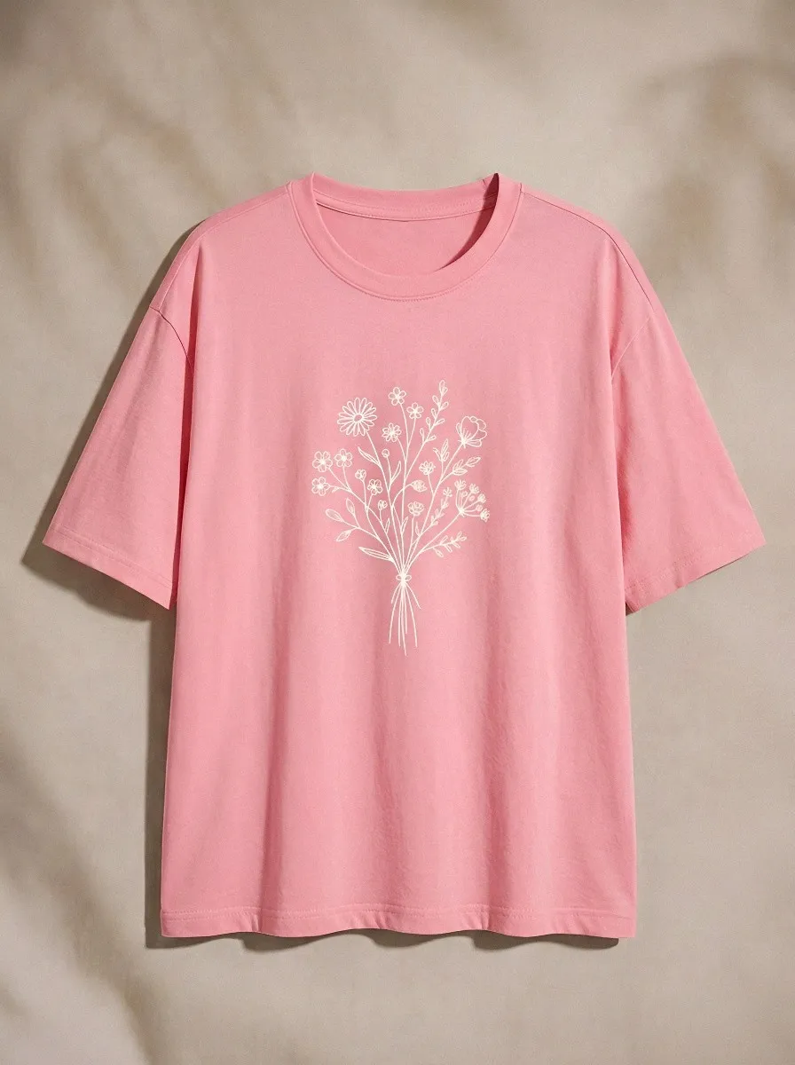 Women's Floral Lover Wildflower Bouquet Printed T-shirt