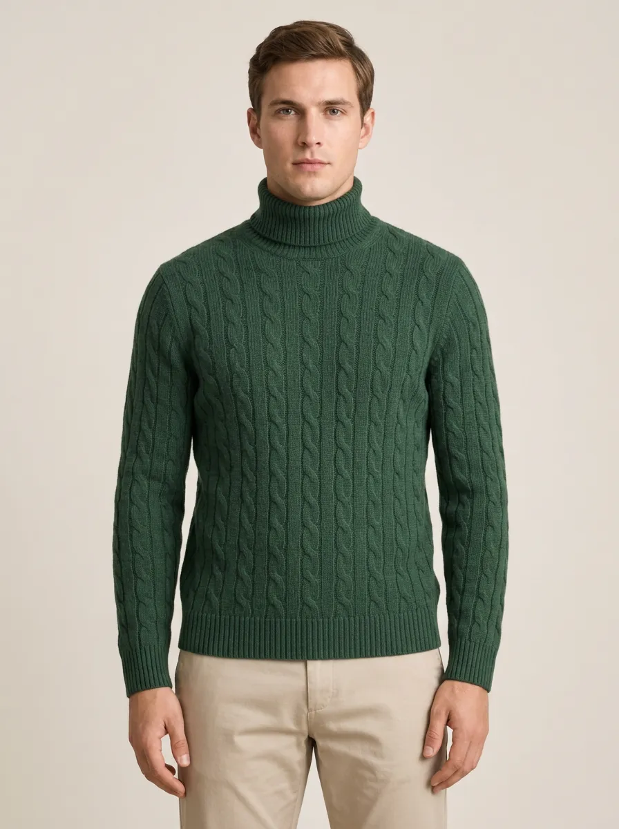 Men's Tailored Look Cable Knit Turtleneck Sweater
