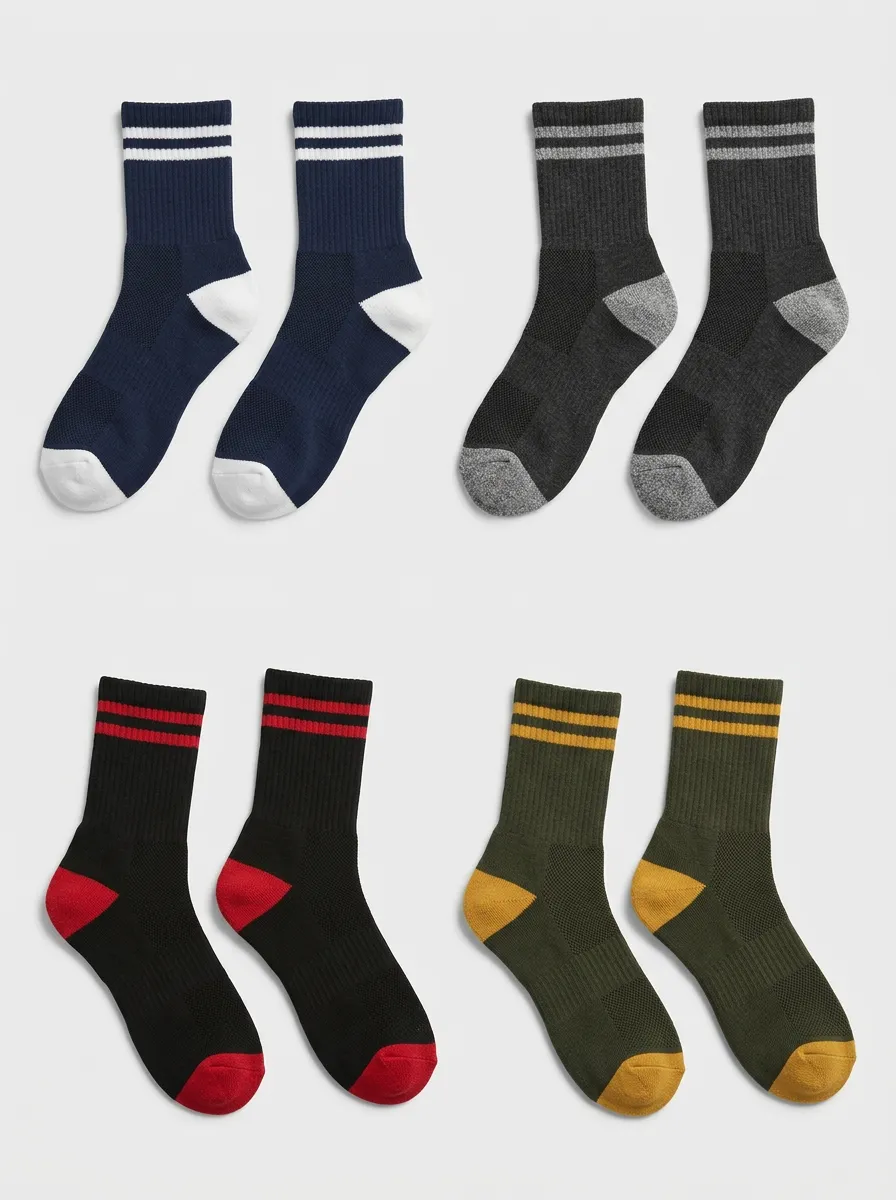 Men's Four-Pair Sport Stripe Crew Sock Set