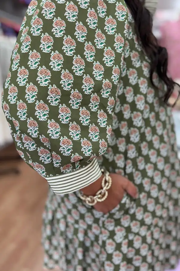 Structured Shape Floral Striped Ruffle Dress
