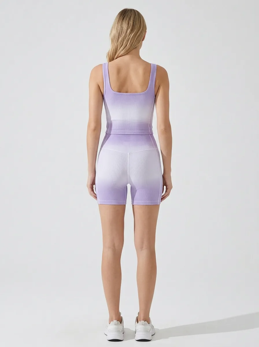 Practical Ribbed Texture Seamless Design Collection Women's Tank Top And Sports Shorts Set