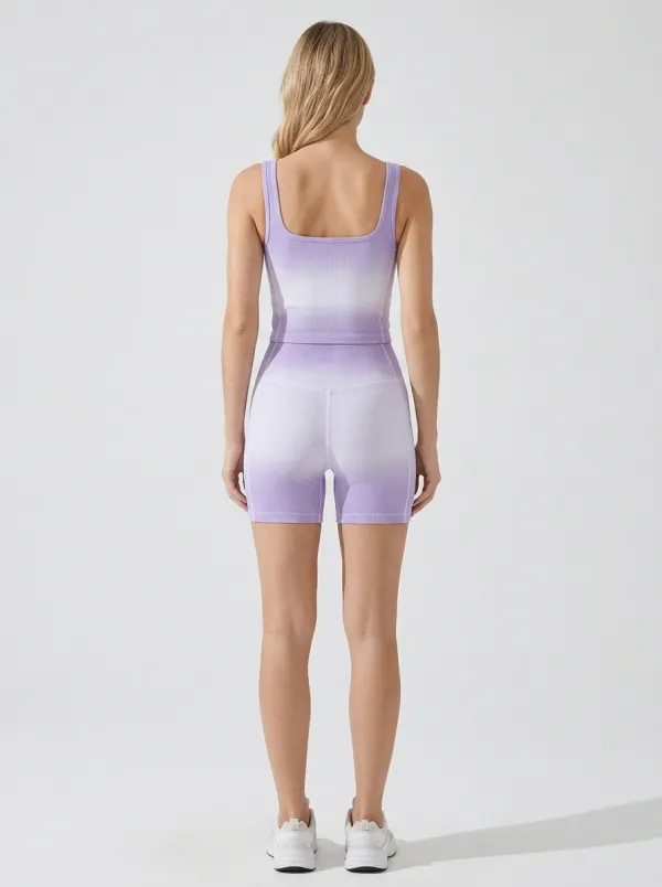 Practical Ribbed Texture Seamless Design Collection Women's Tank Top And Sports Shorts Set
