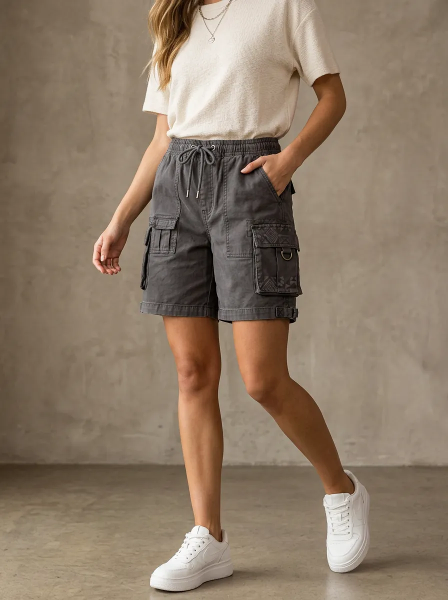 Women's Casual Geometric Pattern Printed Cargo Shorts