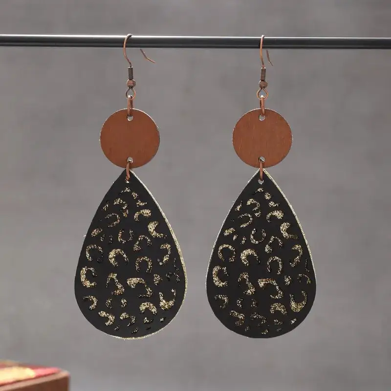 Classic Leather Wooden Statement Earrings