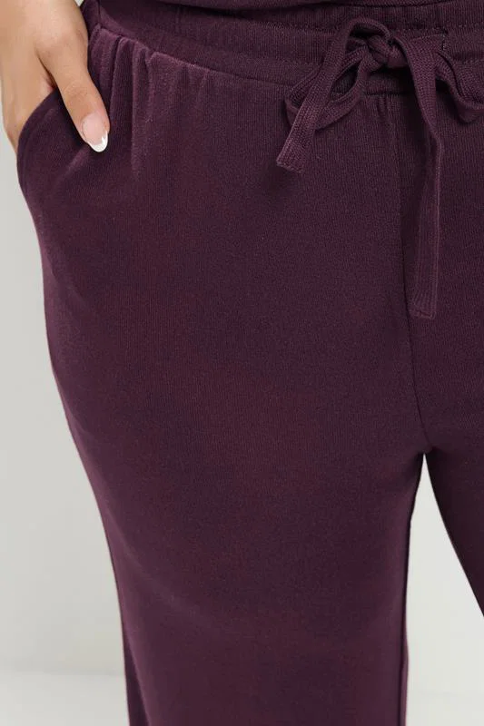 Purple Tie Waist Soft Touch Trouser Set detail 3