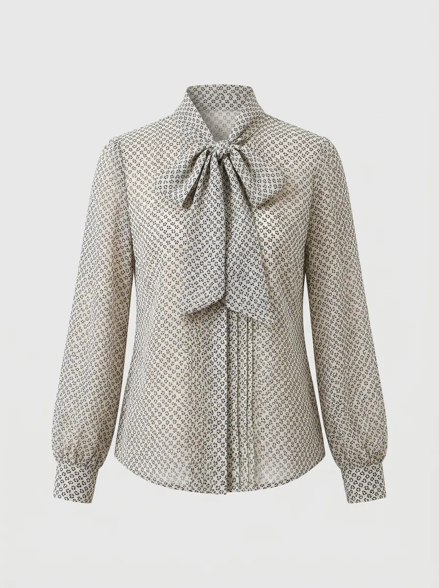 Women's Vintage Floral Pussy Bow Printed Blouse