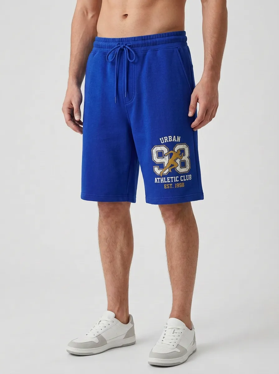 Men's Running Drawstring Athletic Relaxed-Fit Printed Sweat Shorts