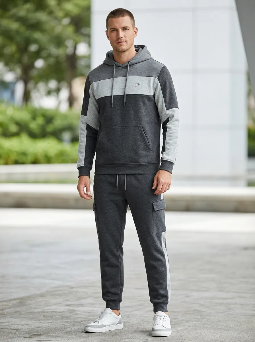 Men's Classic Colorblock Sport Inspired Hoodie and Jogger Set