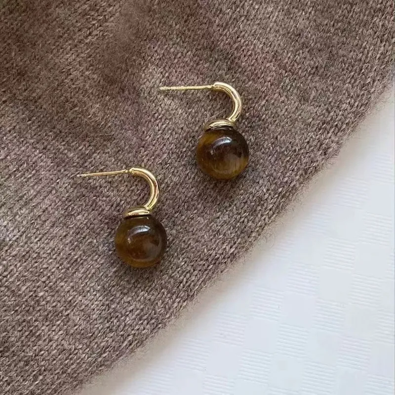 Tiger Eye Ball Drop Earrings