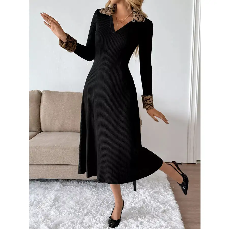 Cuff Johnny Collar Midi Dress