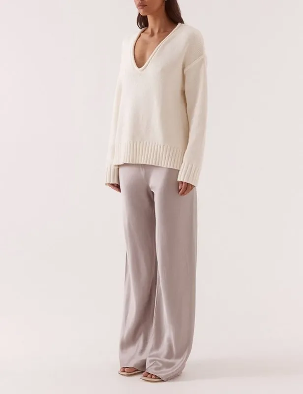 Cream Plunge Sweater