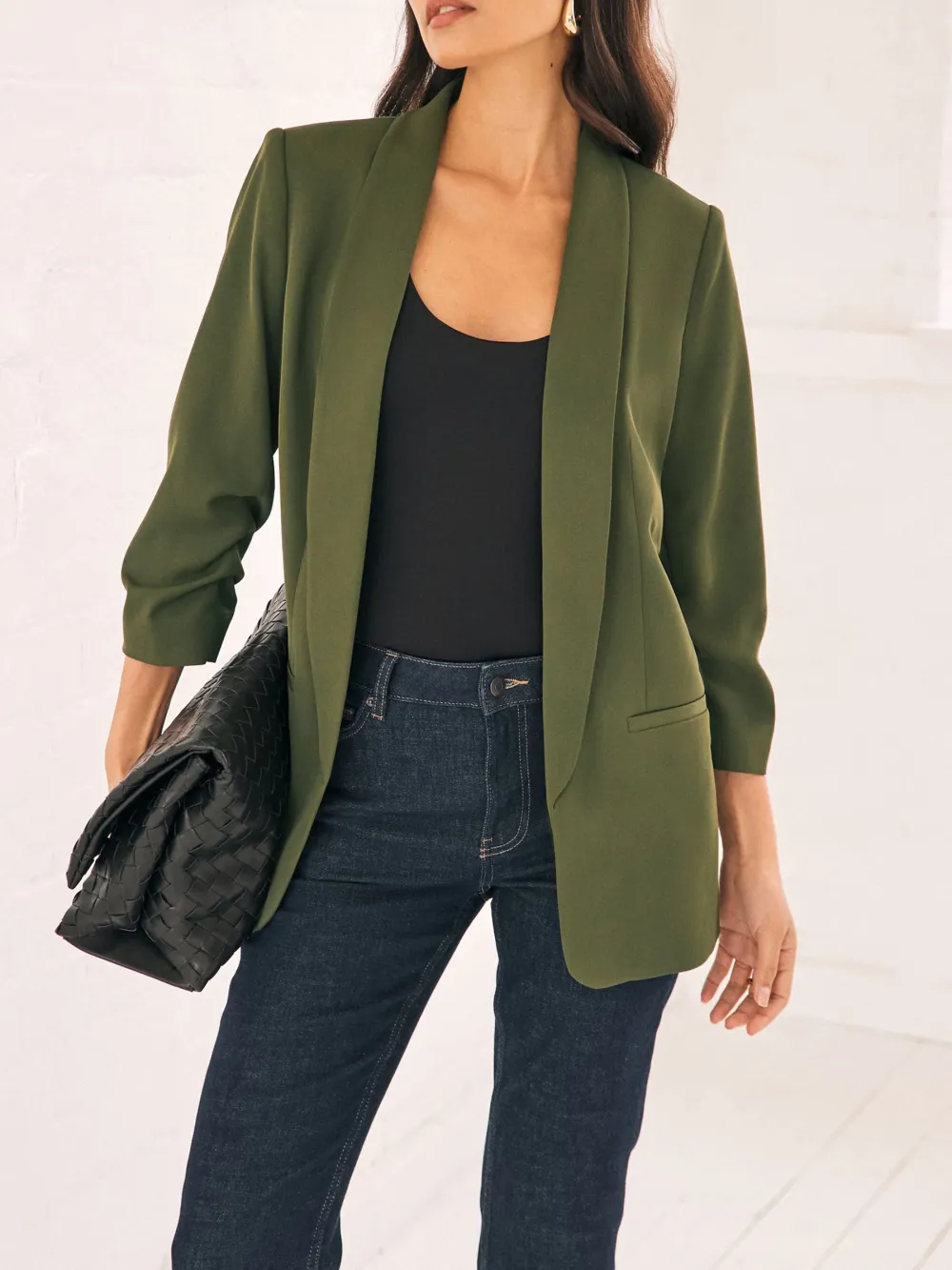 Khaki Green Pleated Sleeve Suit Jacket