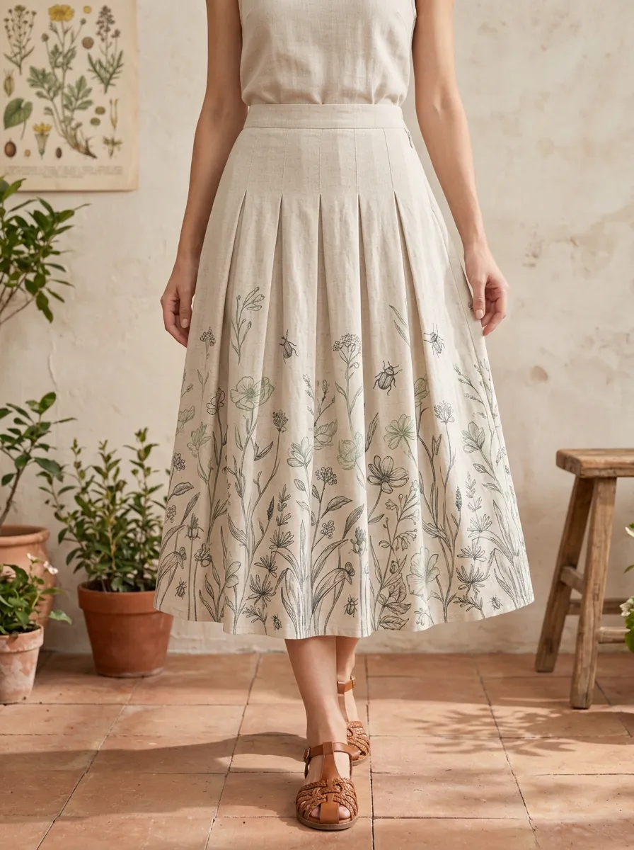 Women's Botanical Nature Lover Wildflower Beetle Printed Skirt
