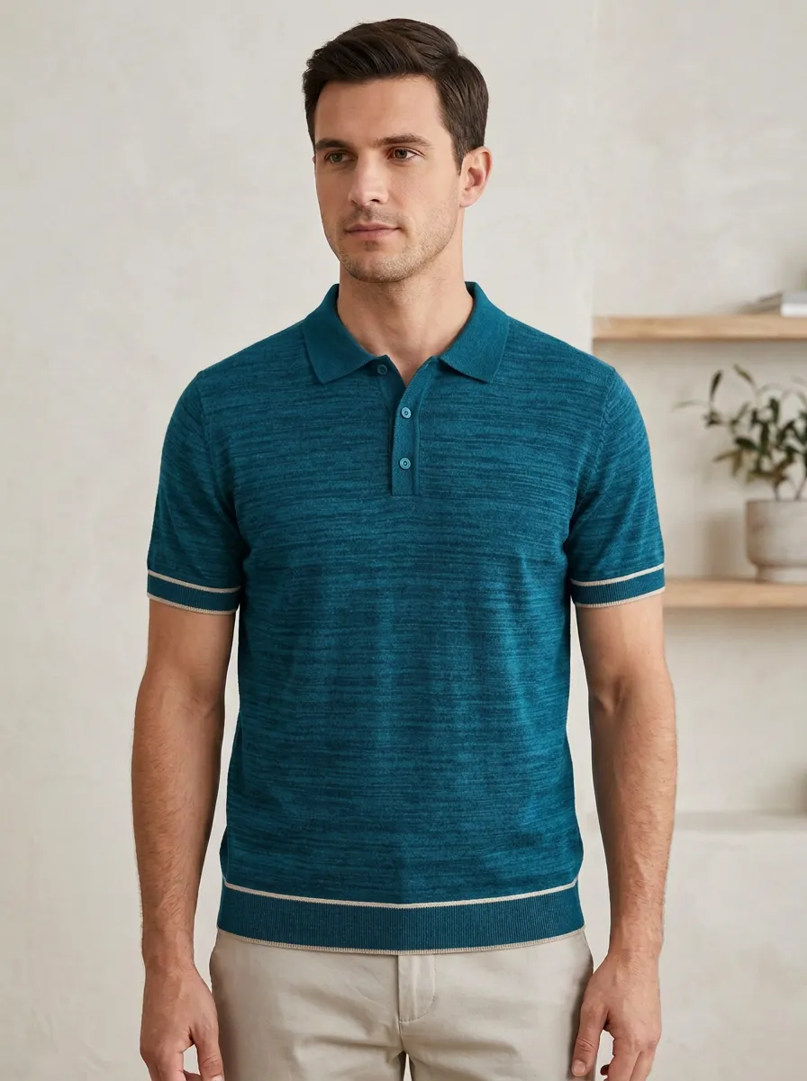 Men's Casual Minimalist Heathered Knit Polo Shirt
