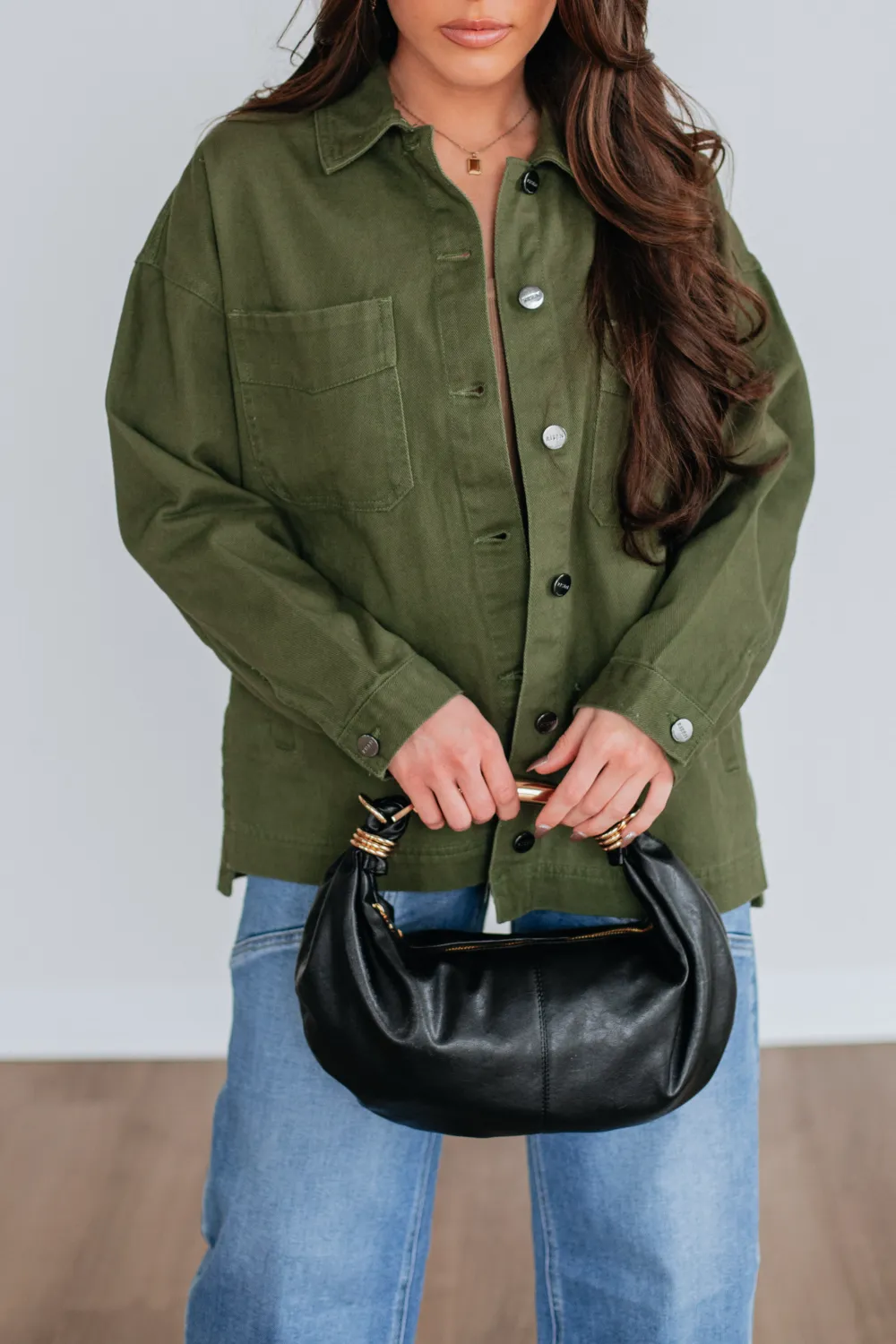Collared Button-Front Utility Jacket