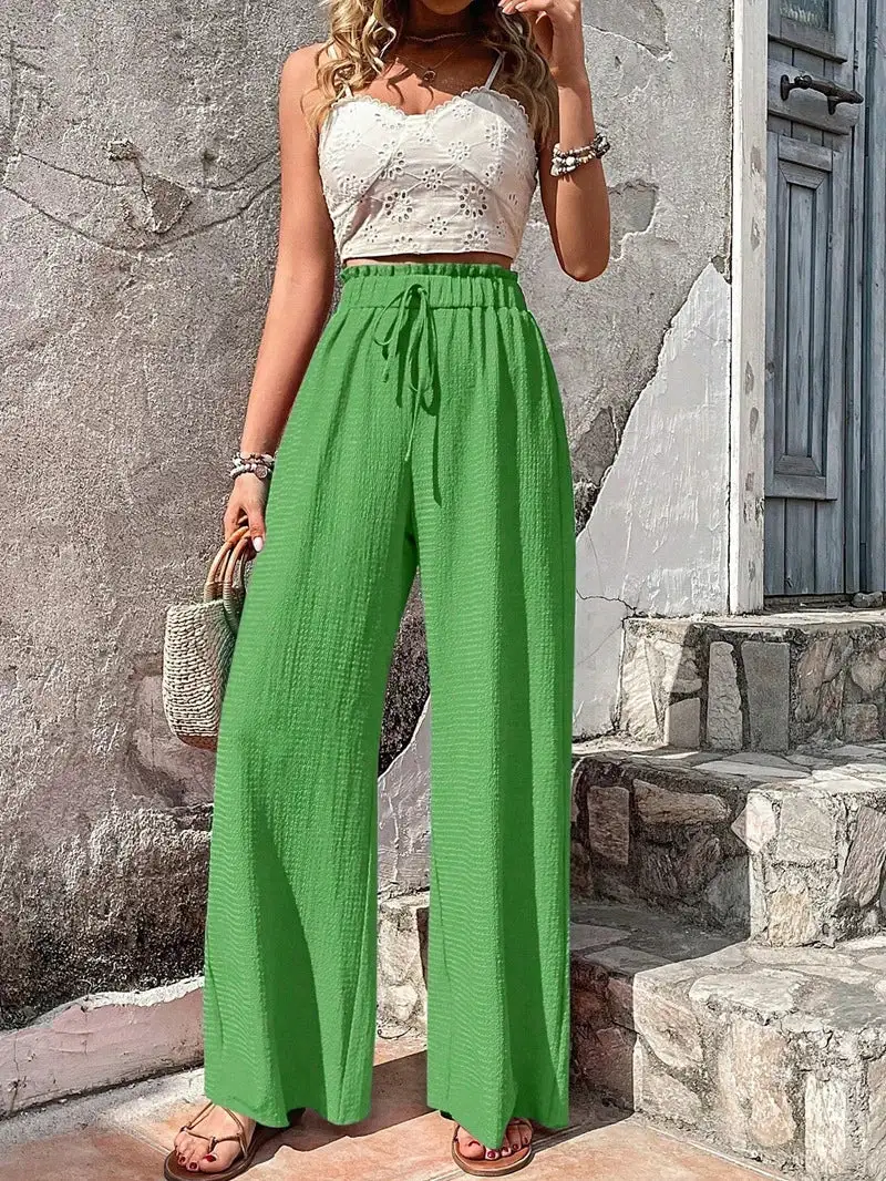 Bubble-Hem Woven Summer Wide-Leg Pants