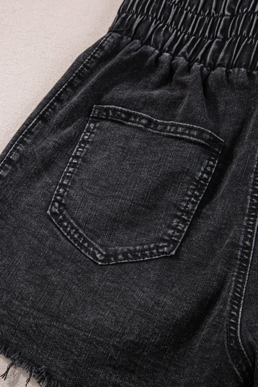 Black Smocked High Waist Mineral Washed