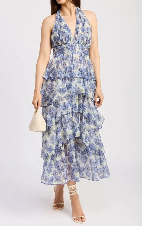 Blue Floral Tiered Maxi Dress