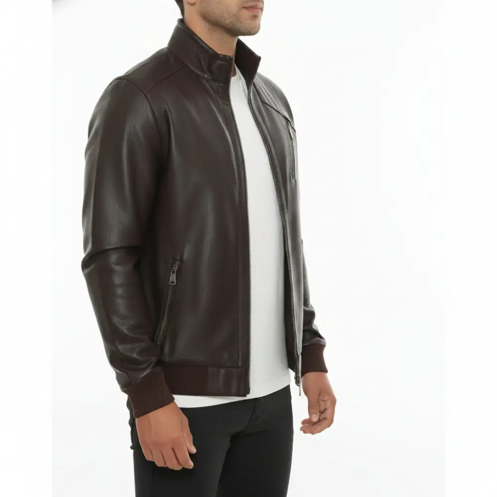 Refined Leather Biker Motorcycle Cafe Racer Jacket
